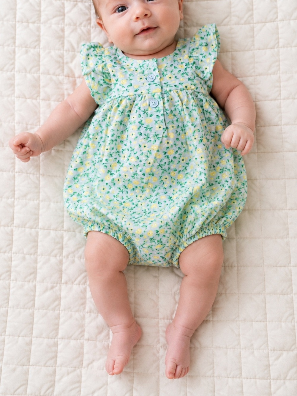 NWT GAP Baby Ruffle Shorty Spring Floral Green Yellow One Piece‎ 0 - 3 Months